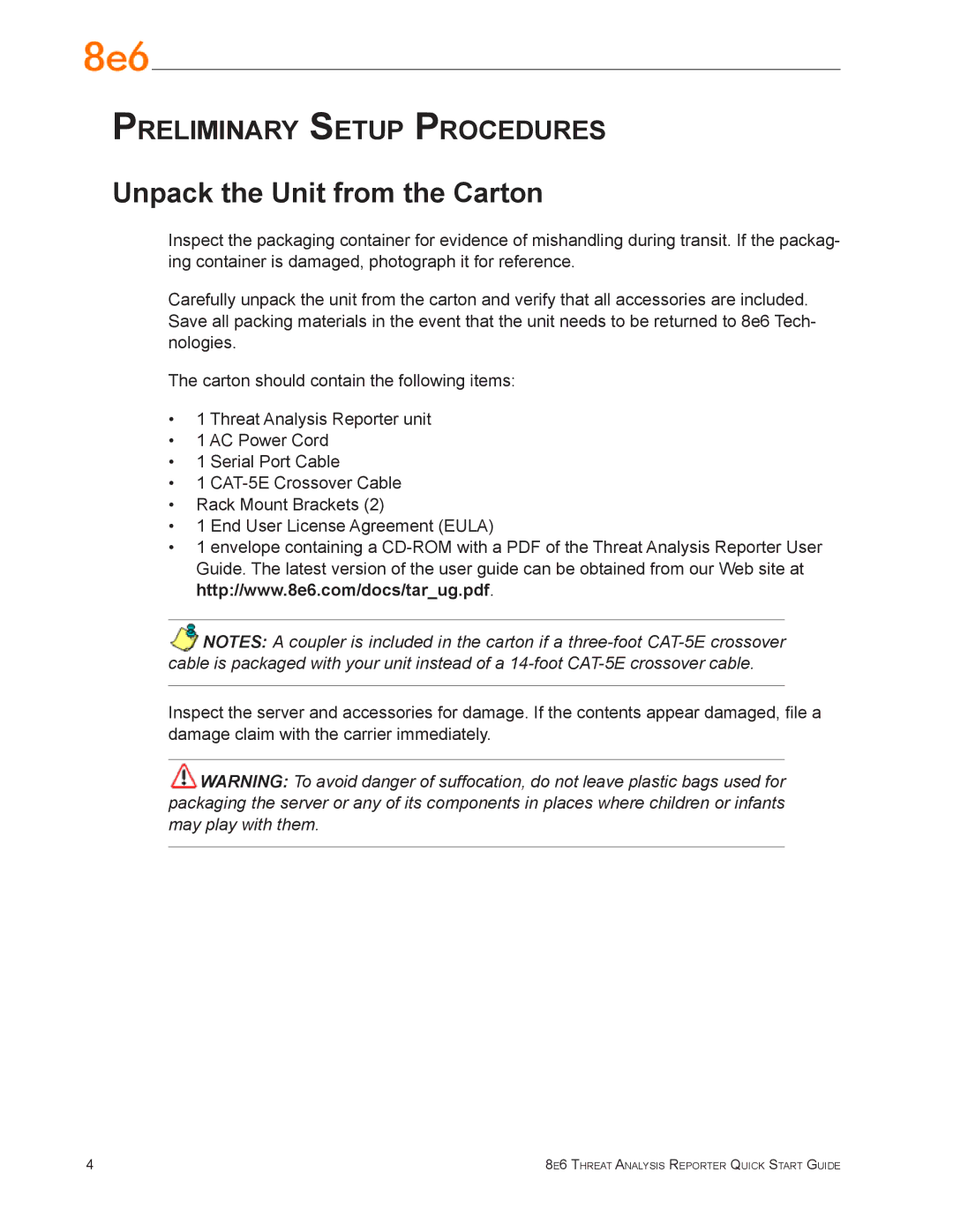 Argee MSA-004-004 quick start Unpack the Unit from the Carton 