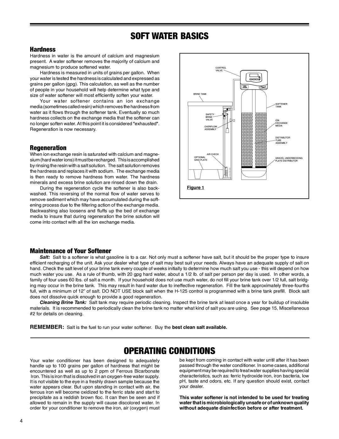 Argosy Research H-125 Series owner manual Soft Water Basics, Operating Conditions 