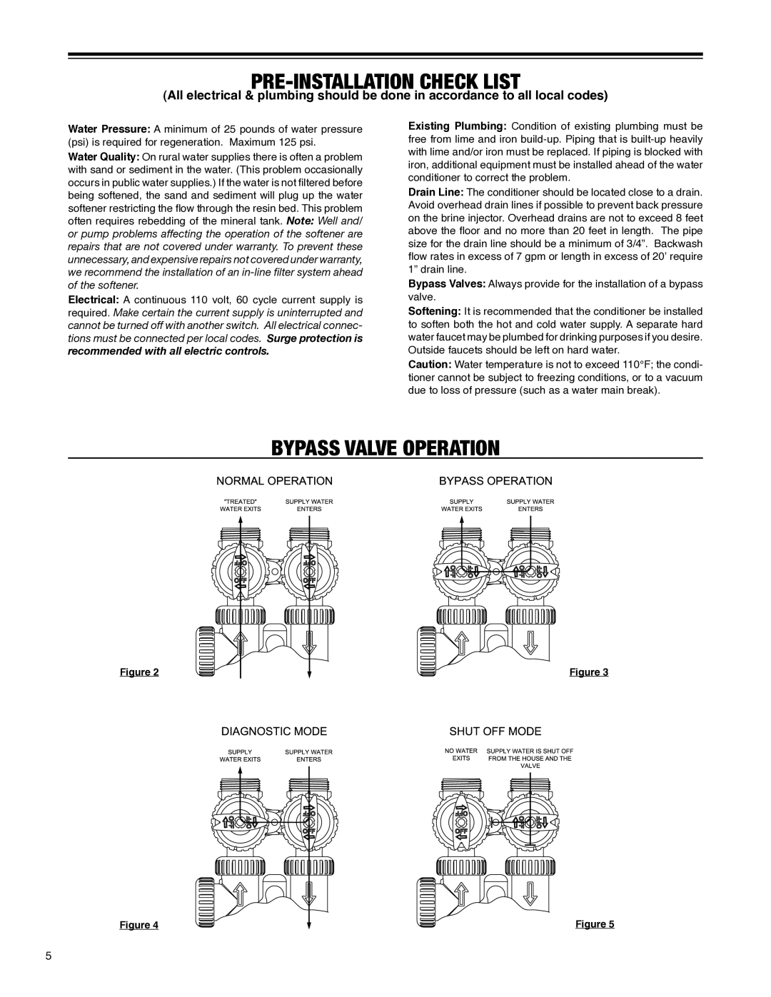 Argosy Research H-125 Series owner manual Pre-Installation Check List, Bypass valve Operation 