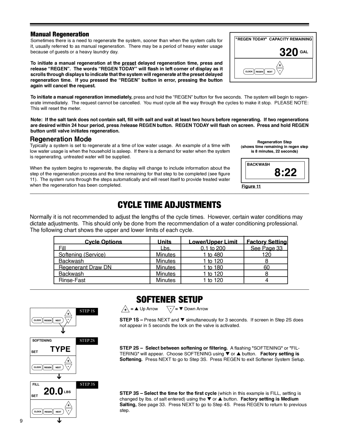 Argosy Research H-125 Series owner manual Cycle time adjustments, Softener setup 