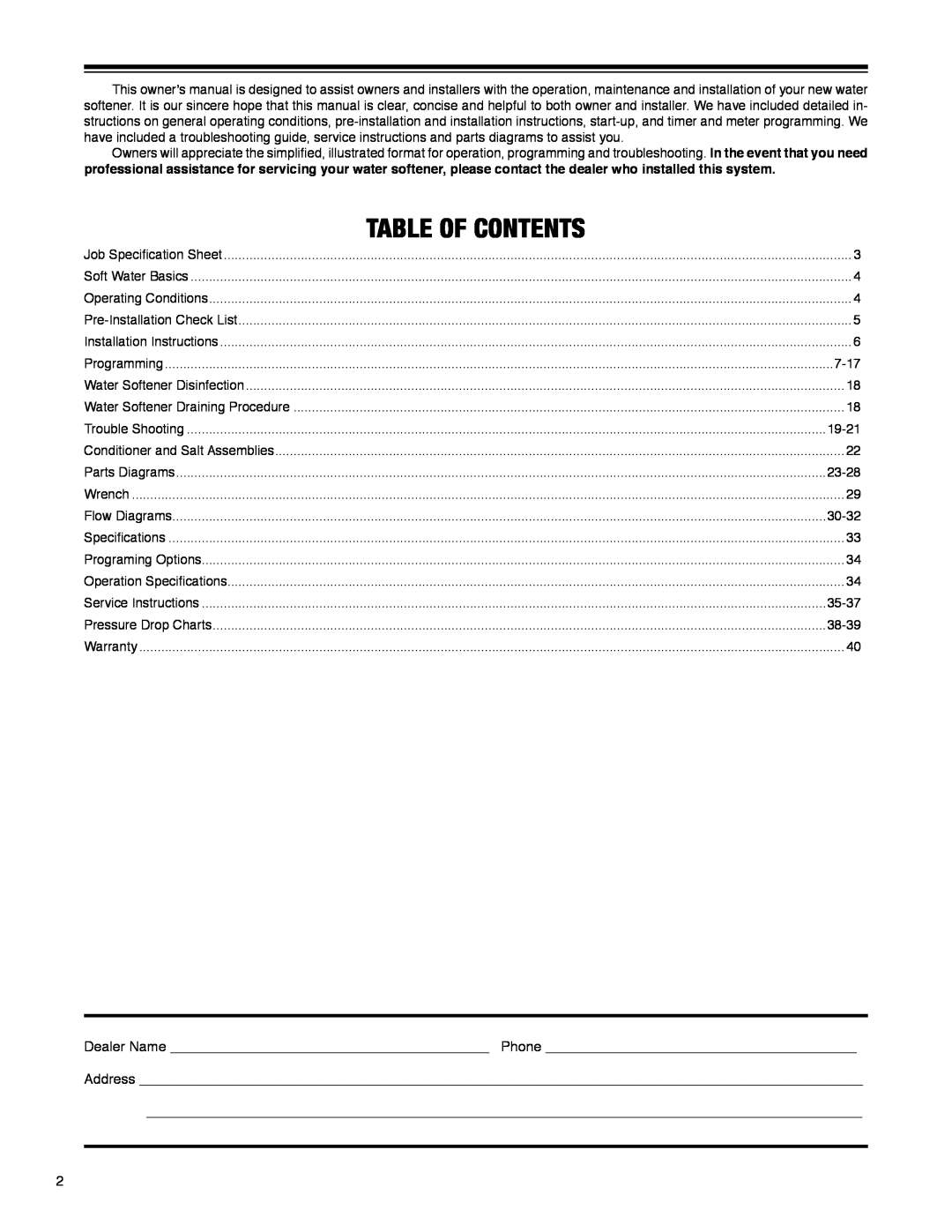 Argosy Research H-125 Series owner manual Table of Contents, Dealer Name Phone Address 