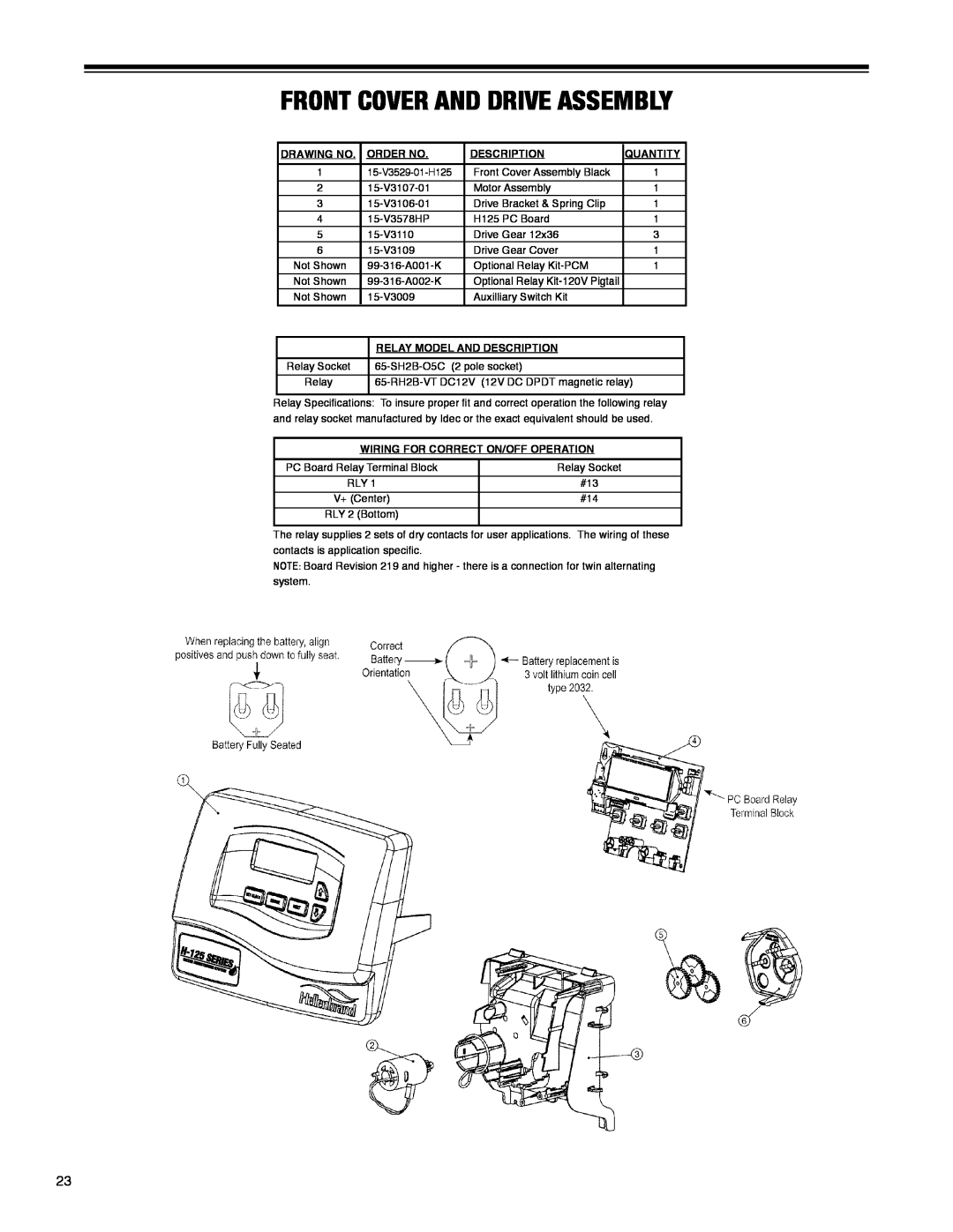 Argosy Research H-125 Series owner manual Front Cover And Drive Assembly, Drawing No, Order No, Description, Quantity 