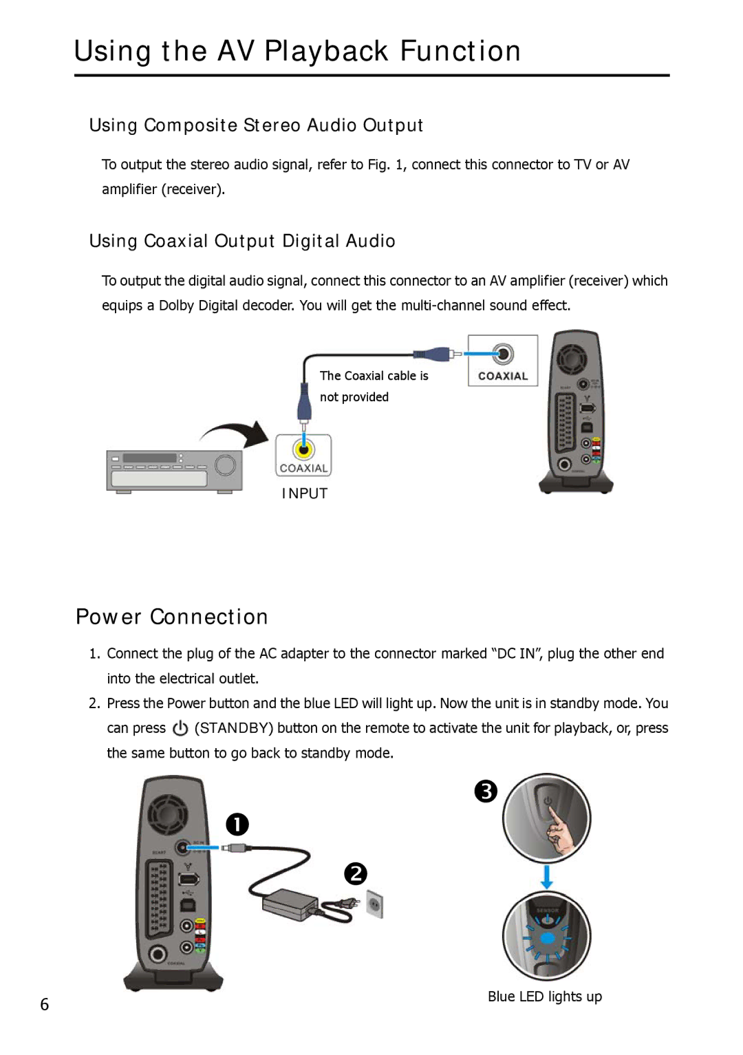 Argosy Research Mobile Video HDD Power Connection, Using Composite Stereo Audio Output, Using Coaxial Output Digital Audio 