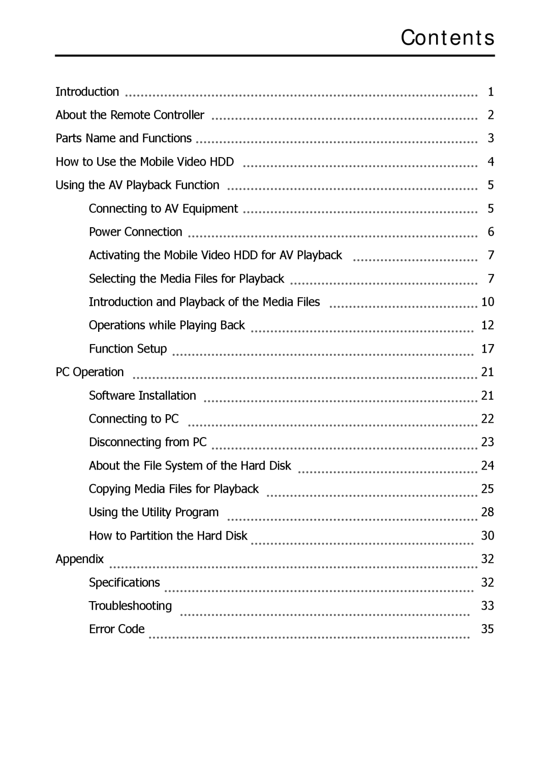 Argosy Research Mobile Video HDD user manual Contents 