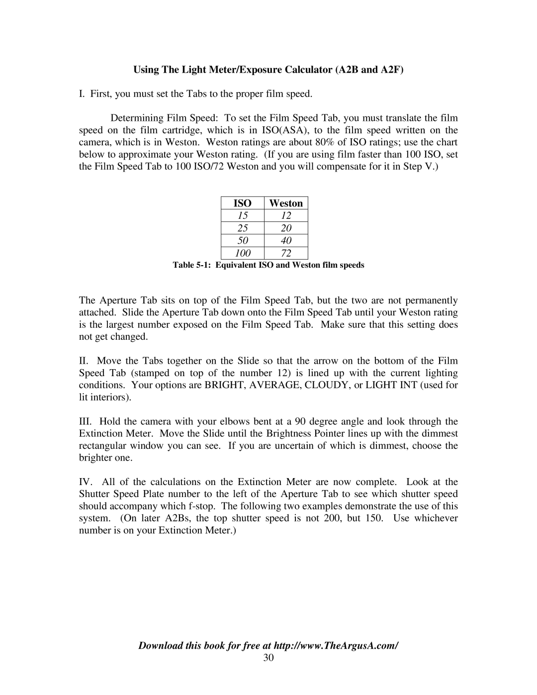 Argus Camera ARGUS A2 manual Using The Light Meter/Exposure Calculator A2B and A2F, Iso 