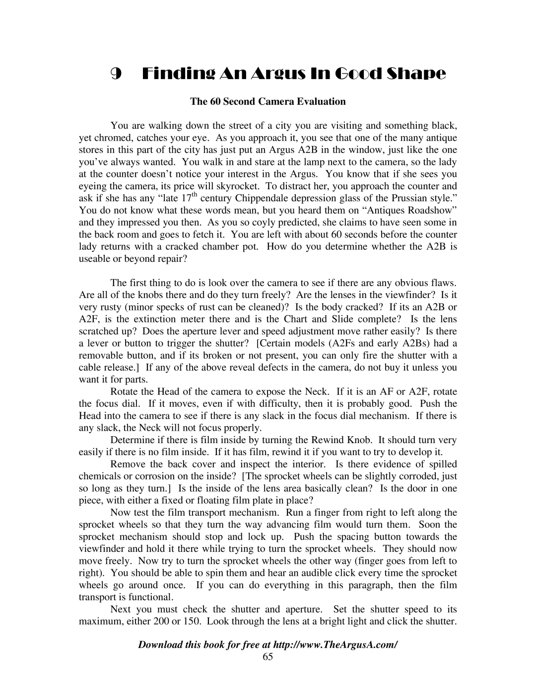 Argus Camera ARGUS A2 manual Finding An Argus In Good Shape, Second Camera Evaluation 
