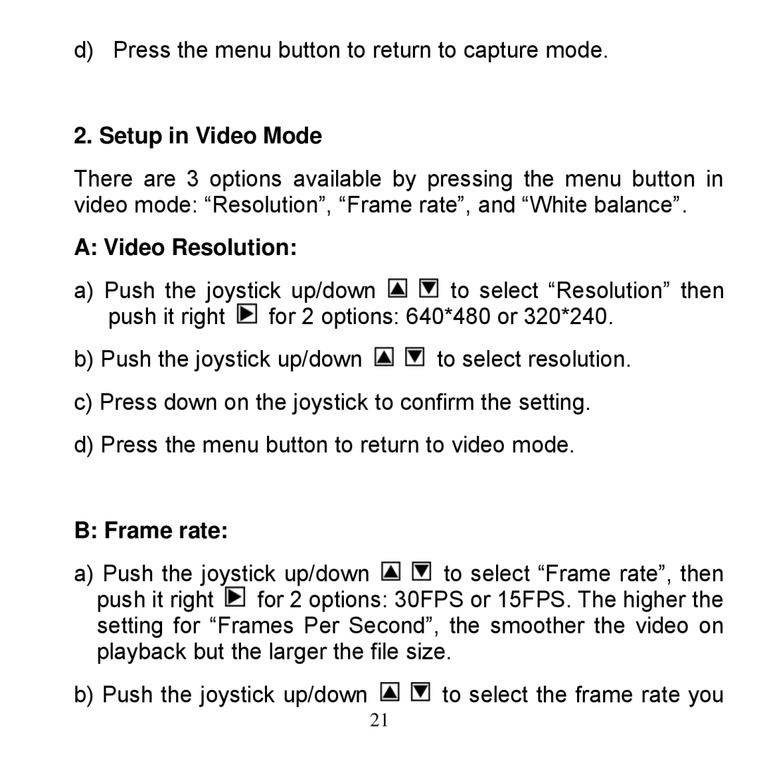 Argus Camera Bean - Carabiner manual Setup in Video Mode, Video Resolution, Frame rate 