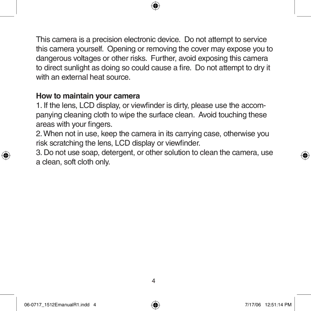 Argus Camera DC-1512E manual How to maintain your camera 