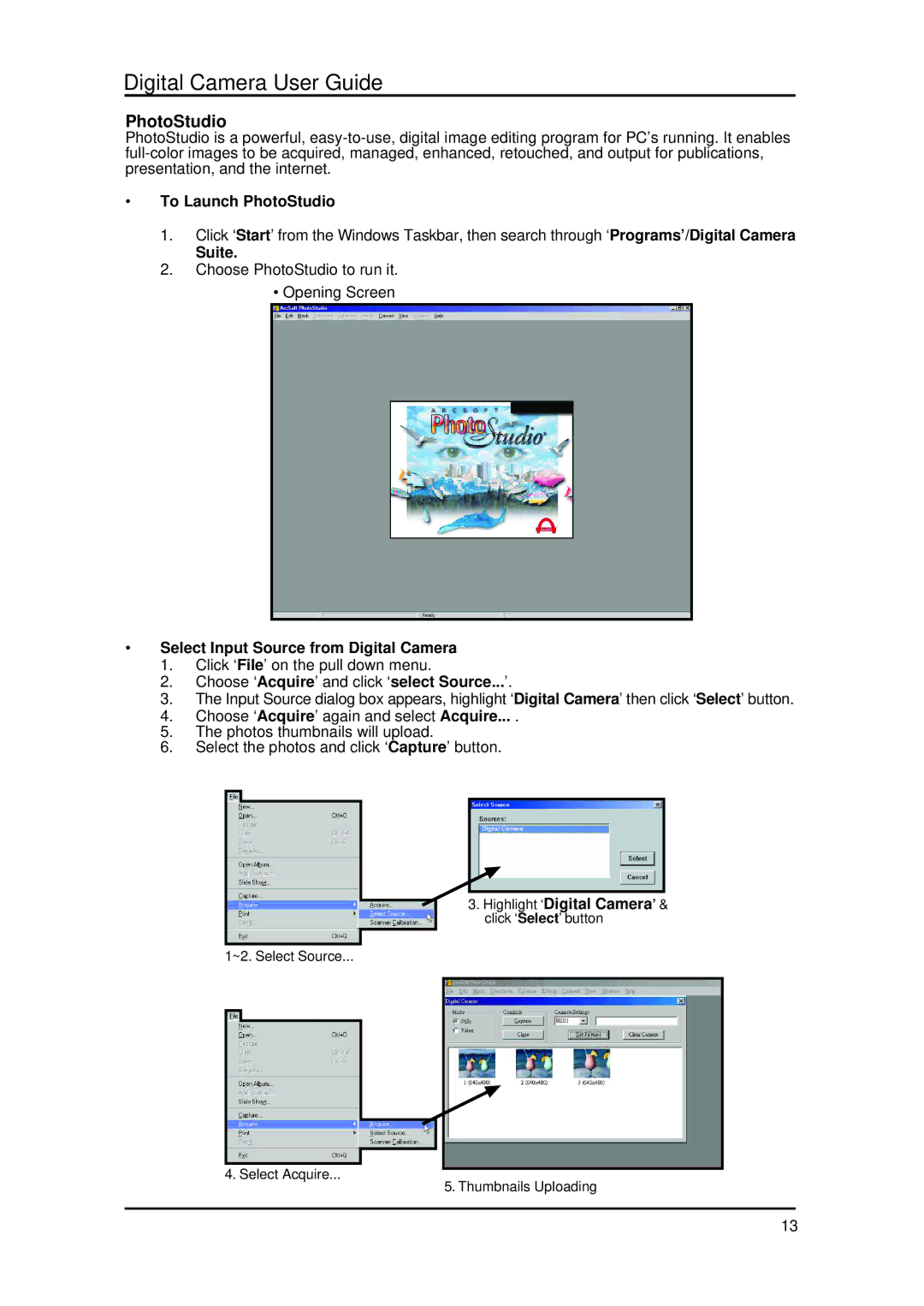 Argus Camera DC 1600 manual To Launch PhotoStudio, Select Input Source from Digital Camera 