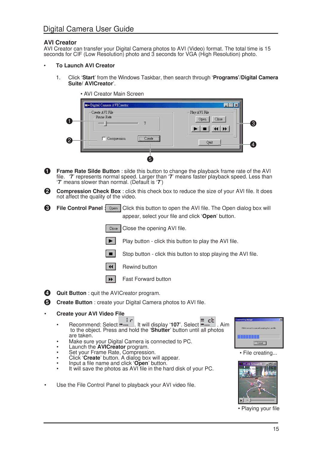 Argus Camera DC 1600 manual To Launch AVI Creator, Create your AVI Video File 