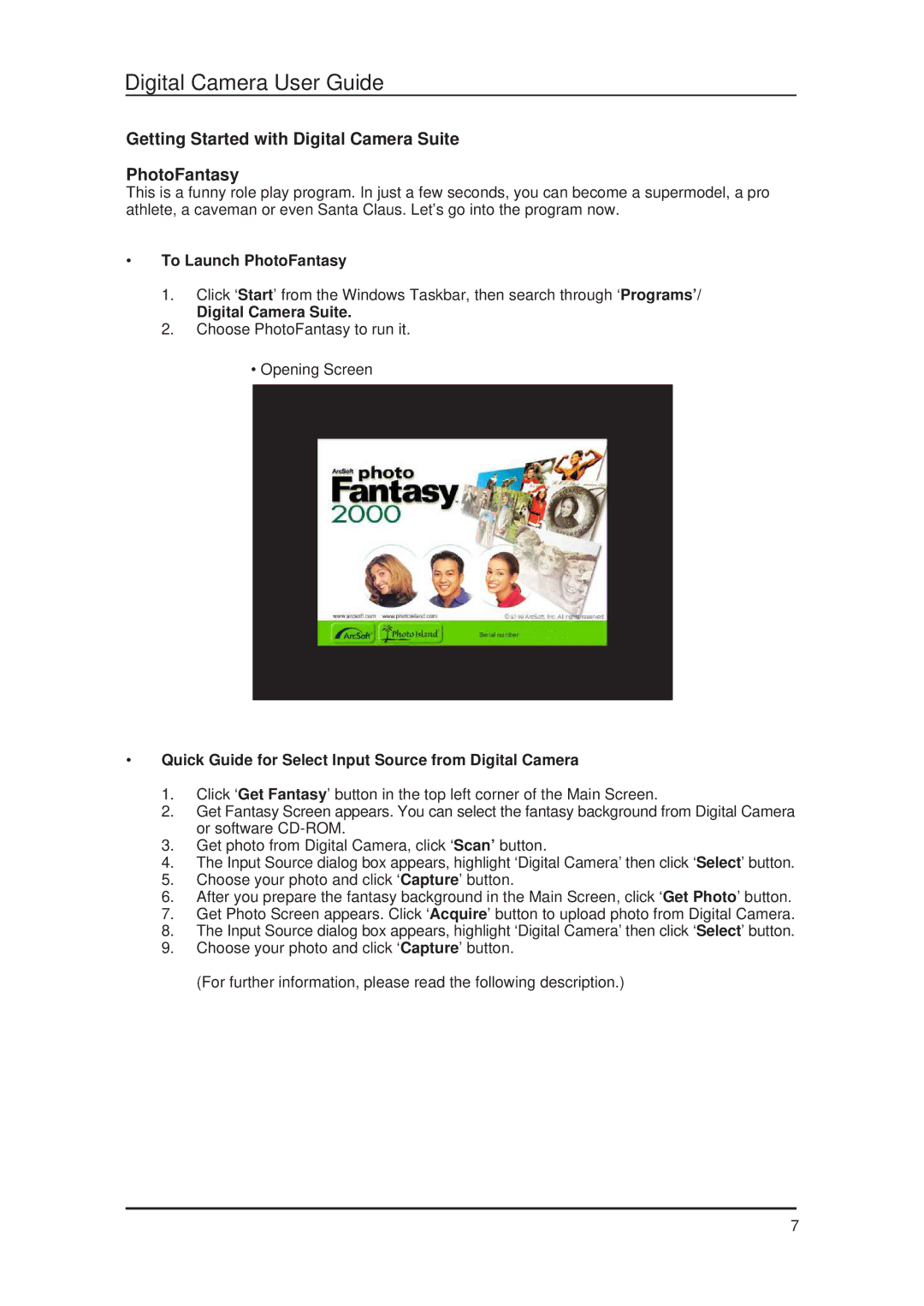 Argus Camera DC 1600 manual Getting Started with Digital Camera Suite PhotoFantasy, To Launch PhotoFantasy 