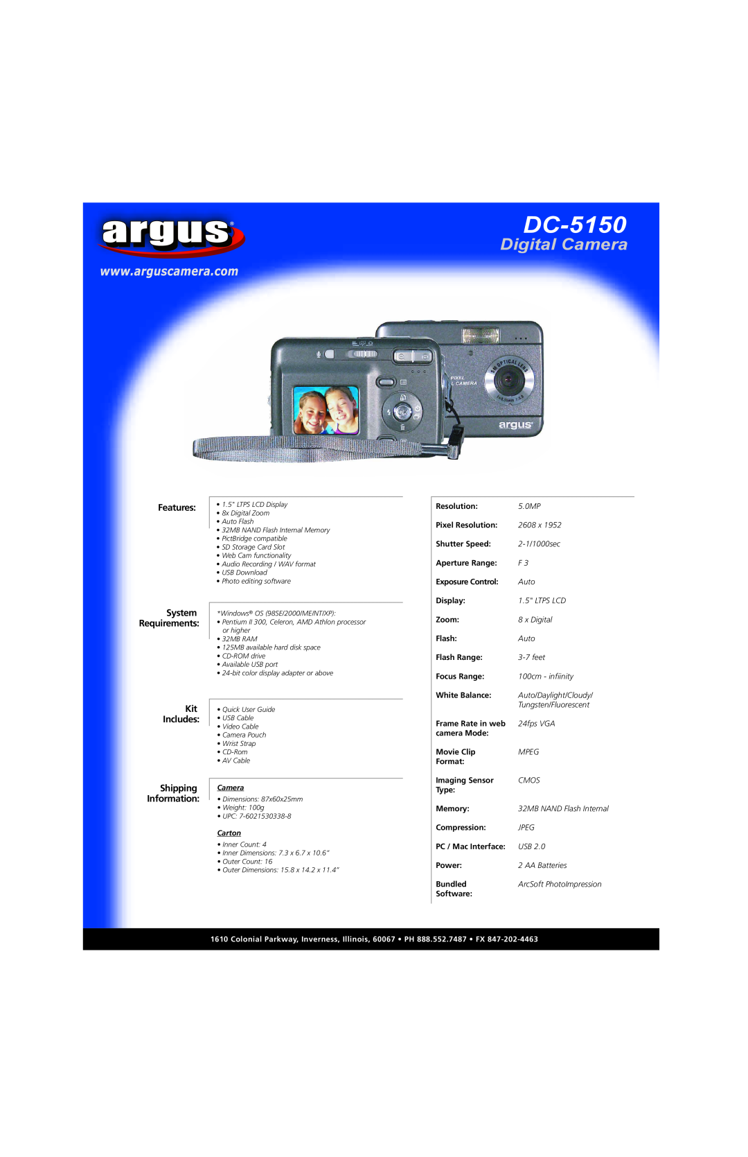 Argus Camera DC-5150 manual 