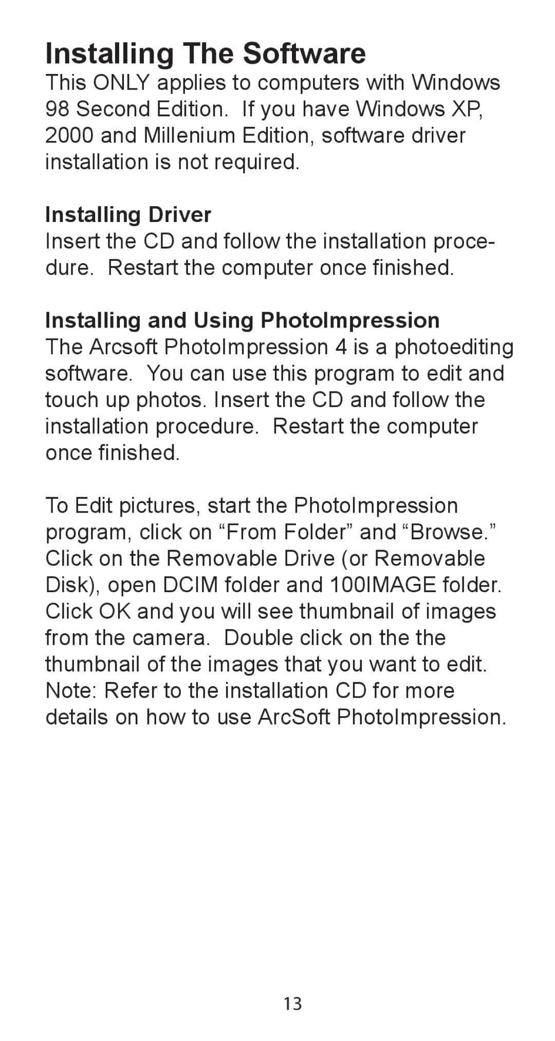 Argus Camera DC-5195 manual Installing The Software, Installing Driver, Installing and Using PhotoImpression 