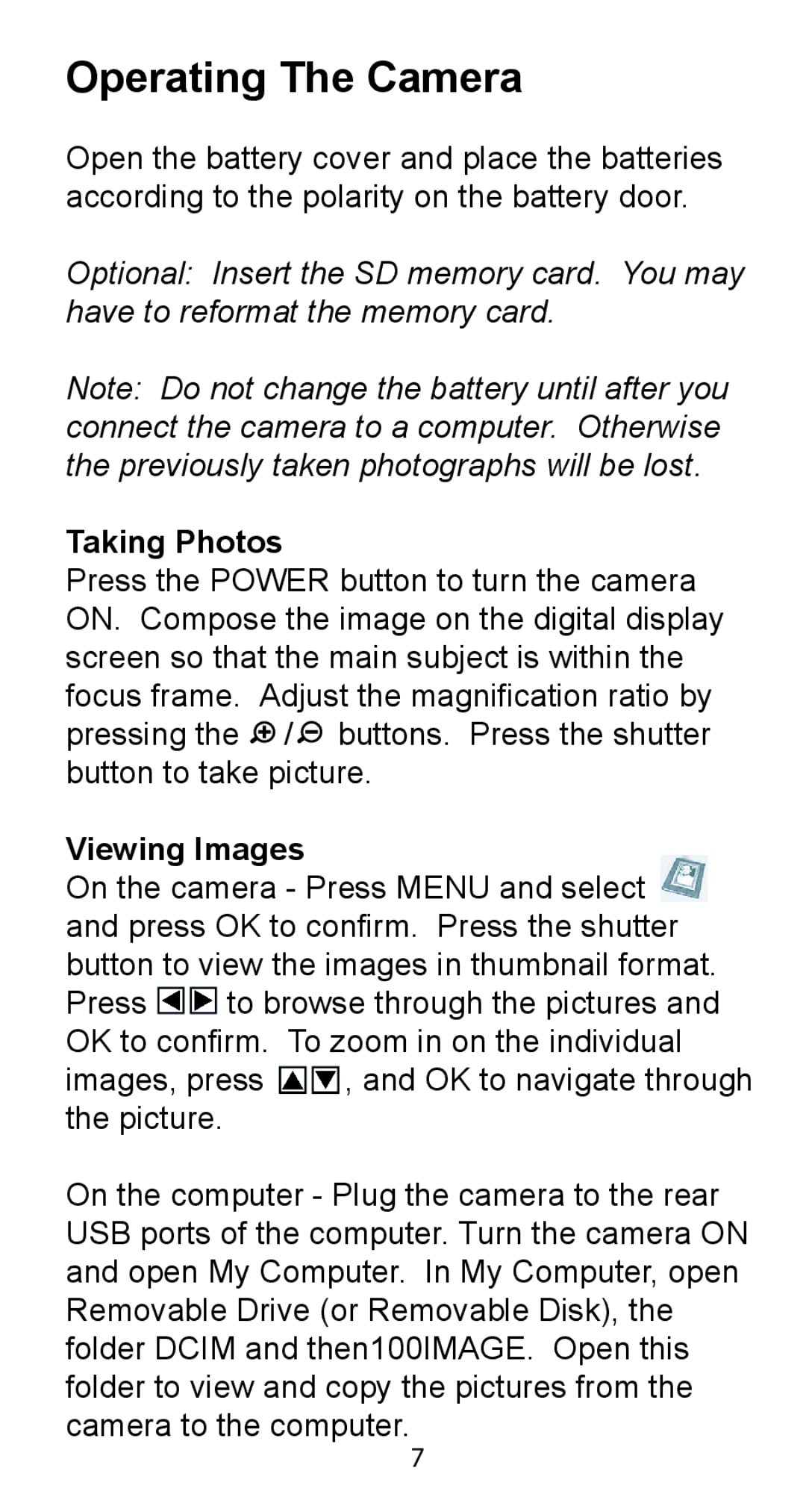 Argus Camera DC-5195 manual Operating The Camera, Taking Photos, Viewing Images 