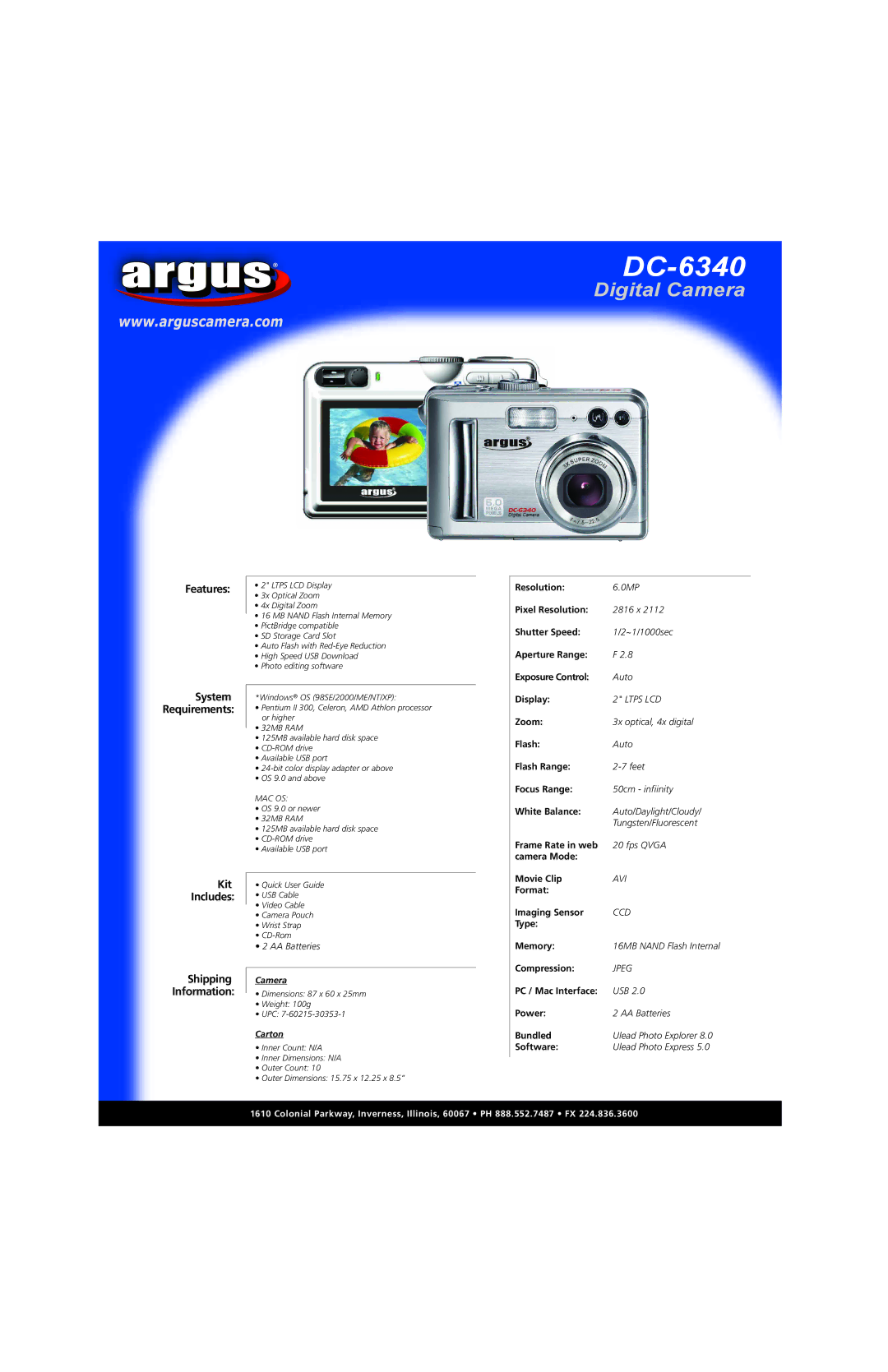 Argus Camera DC-6340 manual 