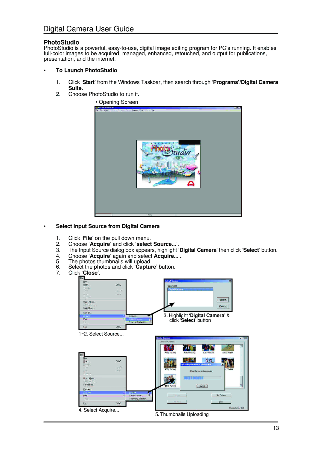 Argus Camera DC1500 manual To Launch PhotoStudio, Select Input Source from Digital Camera 