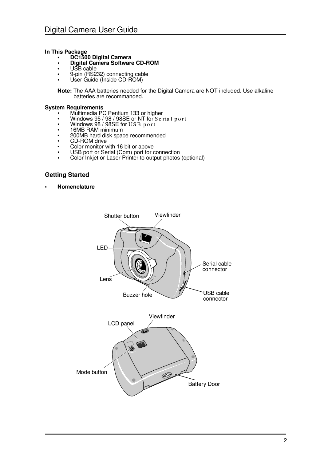 Argus Camera DC1500 manual Getting Started, System Requirements, Nomenclature 