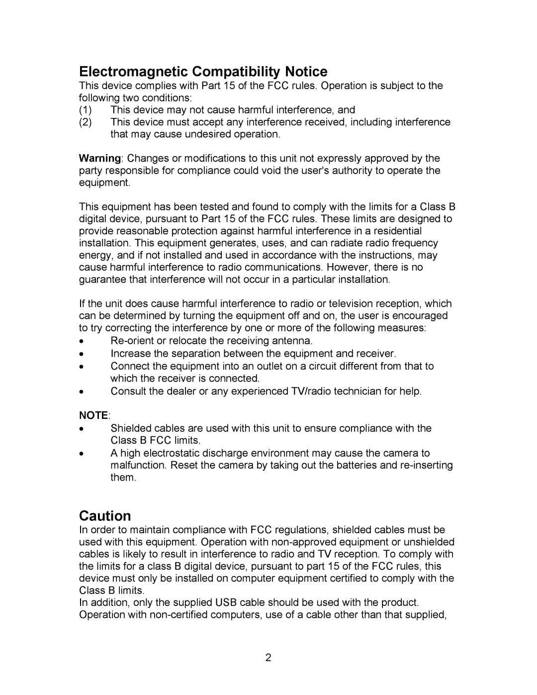 Argus Camera DC1500N manual Electromagnetic Compatibility Notice 