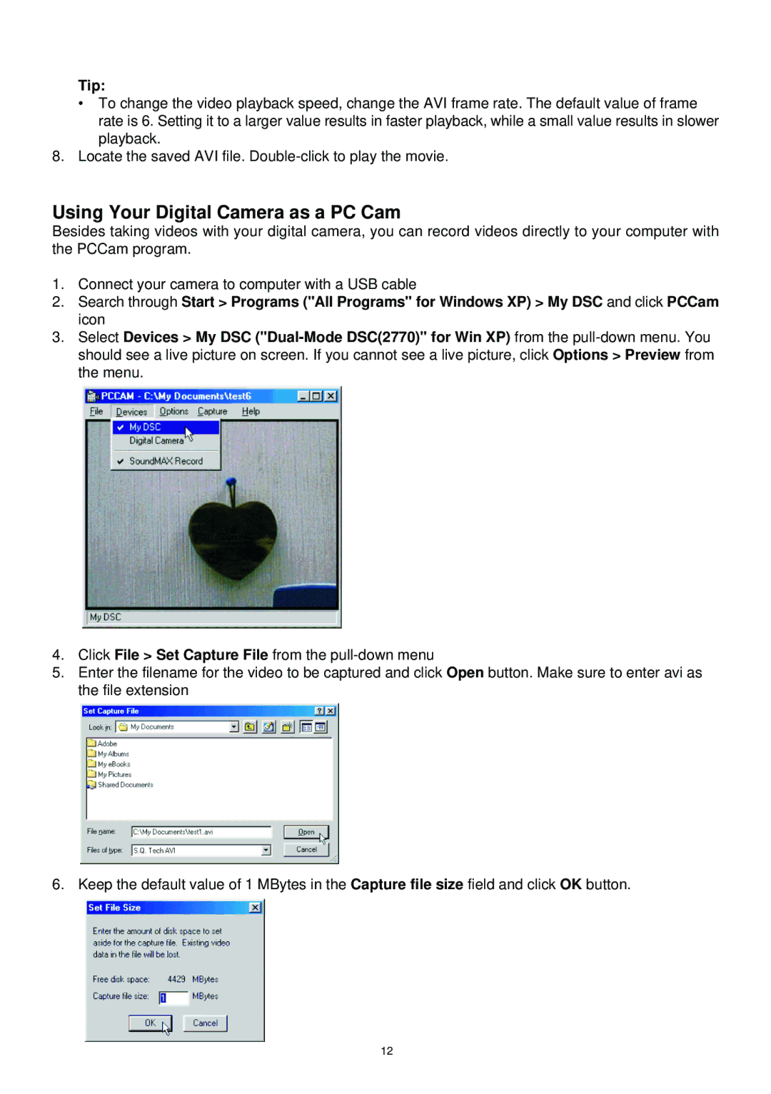 Argus Camera DC1510 manual Using Your Digital Camera as a PC Cam, Tip 