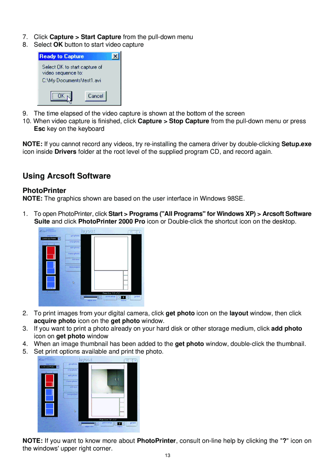 Argus Camera DC1510 manual Using Arcsoft Software, PhotoPrinter 