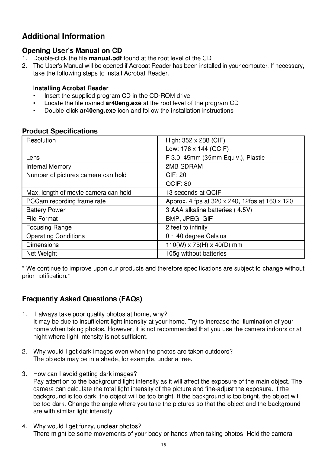 Argus Camera DC1510 manual Additional Information, Product Specifications, Frequently Asked Questions FAQs 