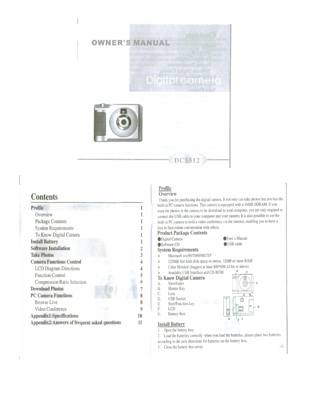 Argus Camera DC1512 manual 