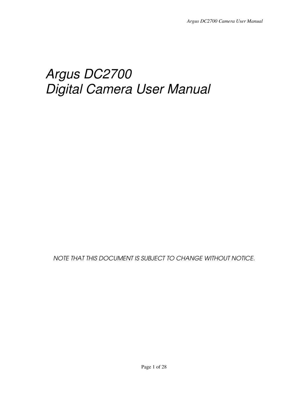 Argus Camera manual Argus DC2700 