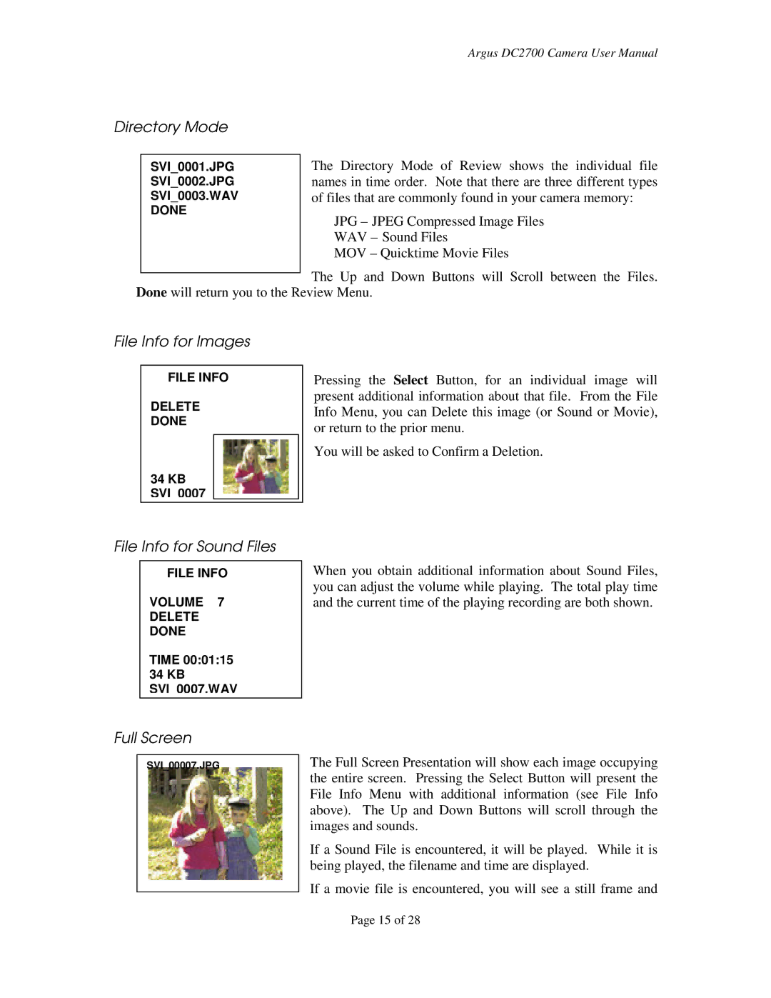 Argus Camera DC2700 manual File Info for Sound Files 