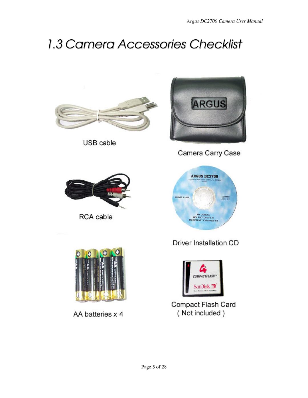 Argus Camera DC2700 manual Camera Accessories Checklist 