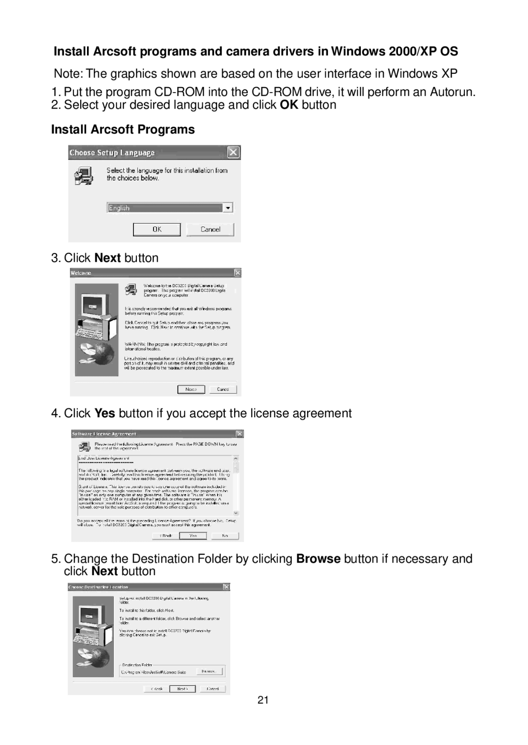 Argus Camera DC3200 manual Install Arcsoft Programs 