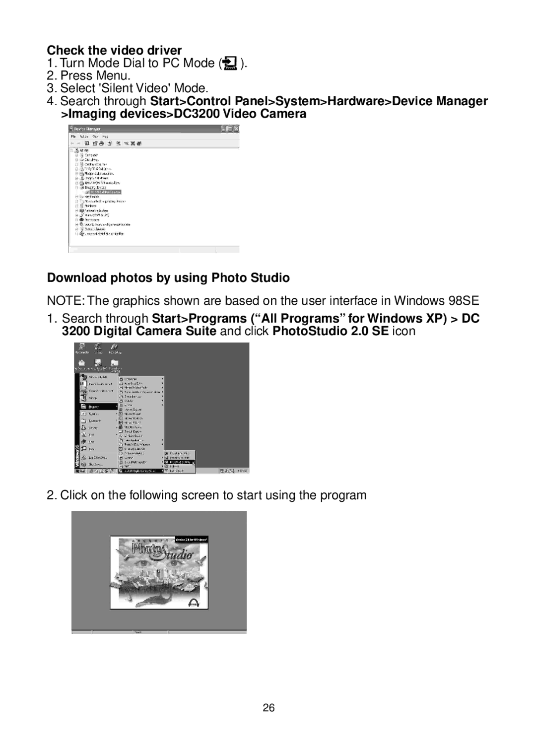 Argus Camera DC3200 manual Click on the following screen to start using the program 