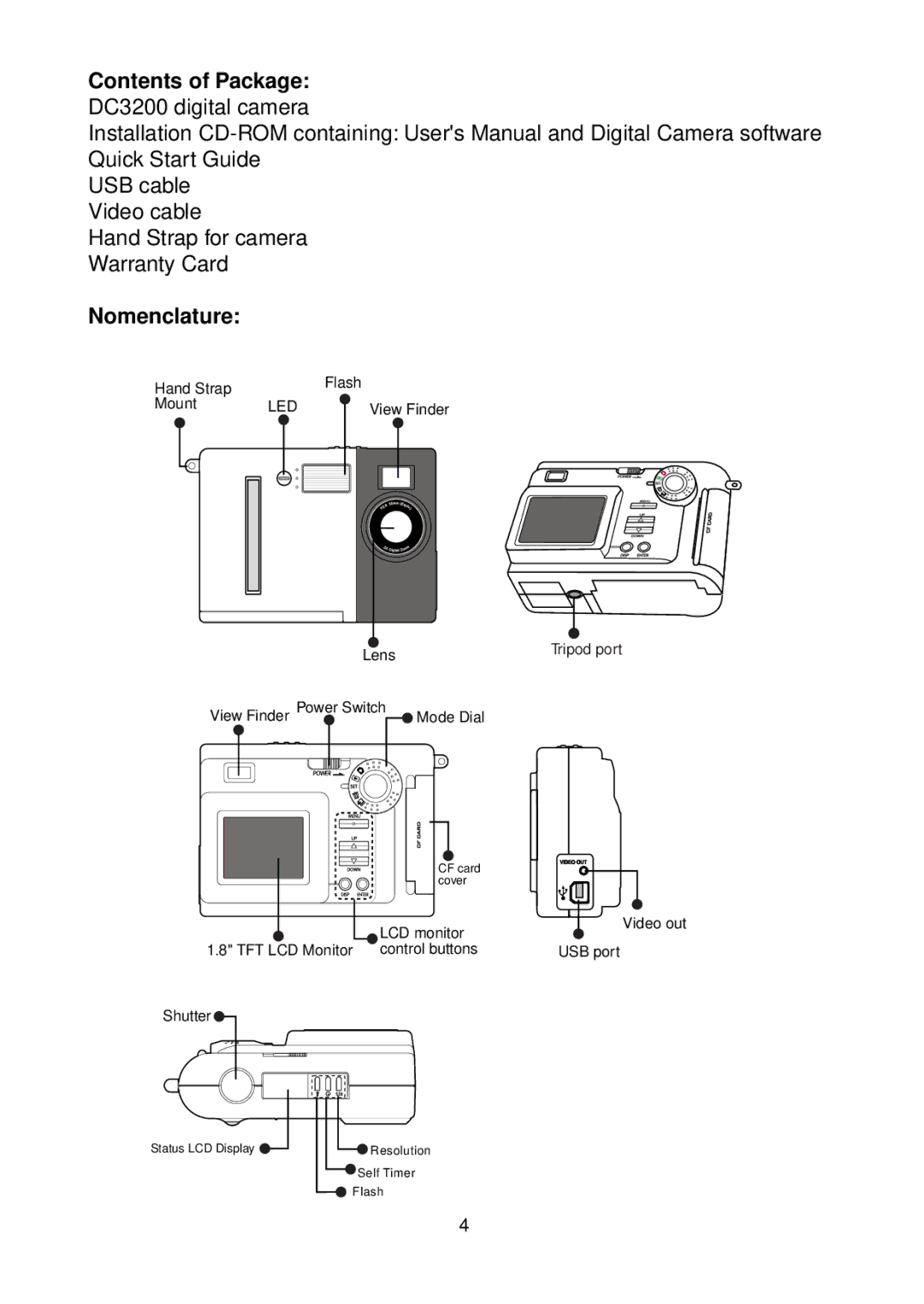 Argus Camera manual Contents of Package DC3200 digital camera, Nomenclature 