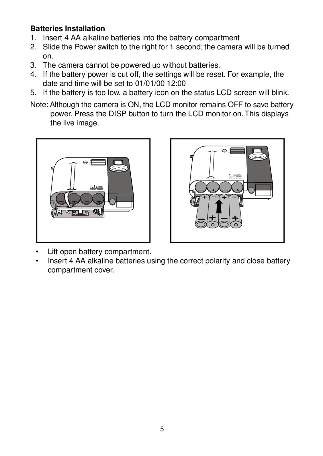 Argus Camera DC3200 manual Batteries Installation 