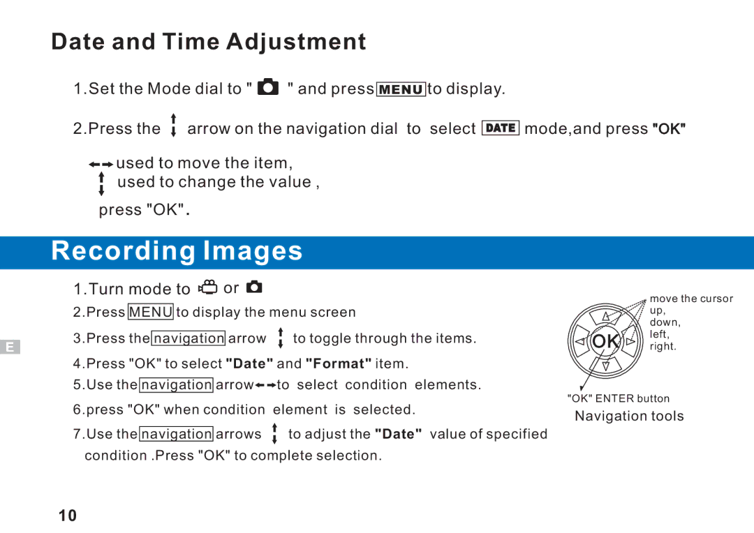 Argus Camera DC3550 manual Recording Images, Date and Time Adjustment 