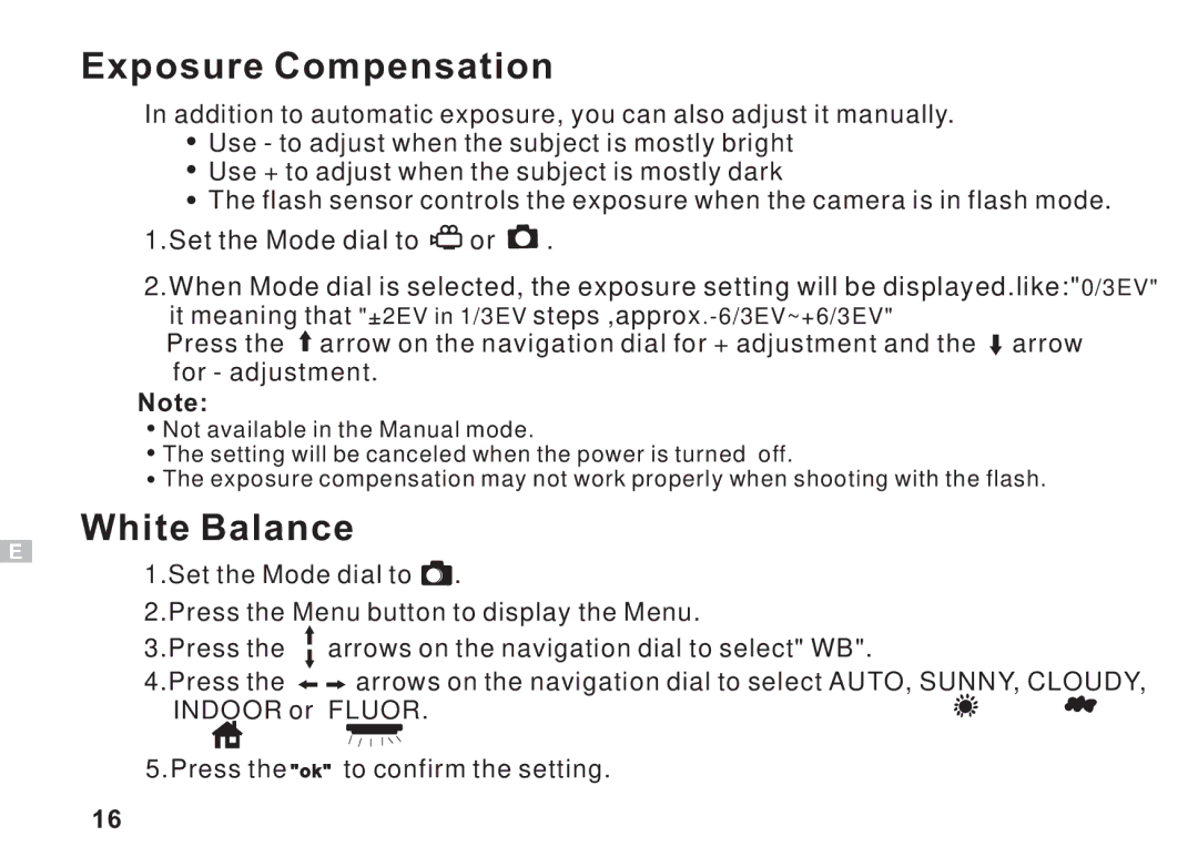 Argus Camera DC3550 manual Exposure Compensation, White Balance 