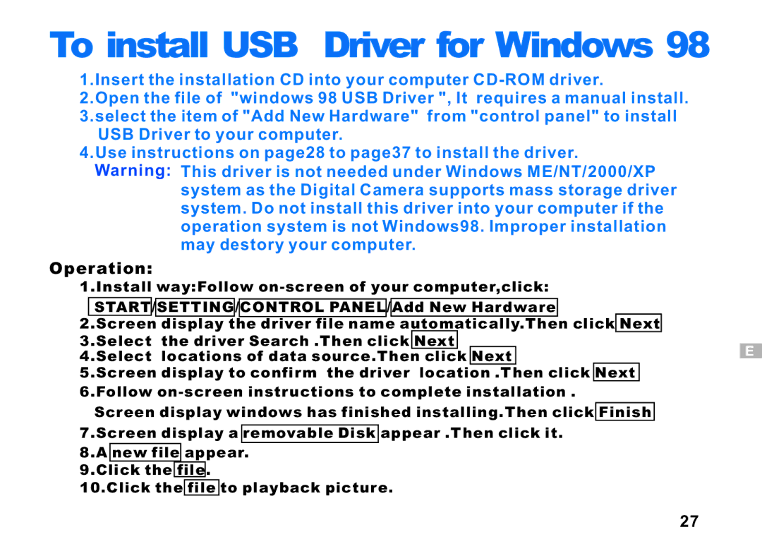 Argus Camera DC3550 manual To install USB Driver for Windows 