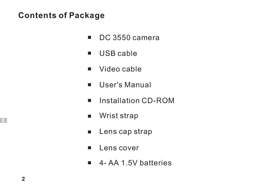 Argus Camera DC3550 manual Contents of Package 