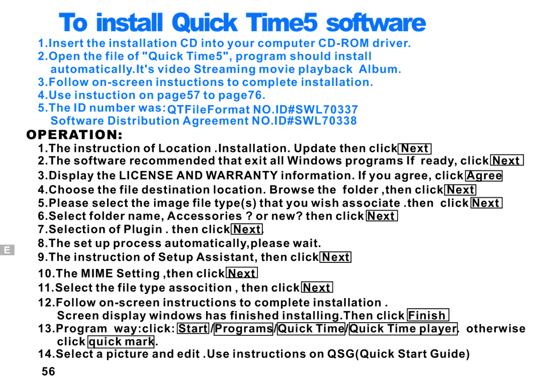 Argus Camera DC3550 manual To install Quick Time5 software 