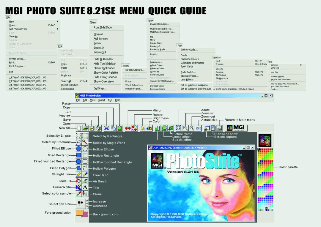 Argus Camera DC3550 manual MGI Photo Suite 8.21SE Menu Quick Guide 