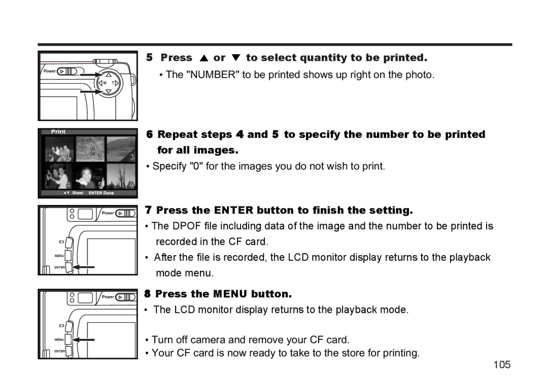 Argus Camera DC3810 manual Press or to select quantity to be printed, Press the Enter button to finish the setting 