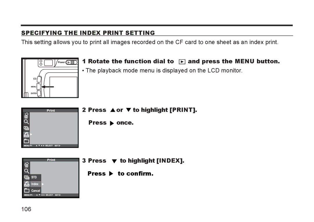 Argus Camera DC3810 manual Specifying the Index Print Setting, Press To confirm 