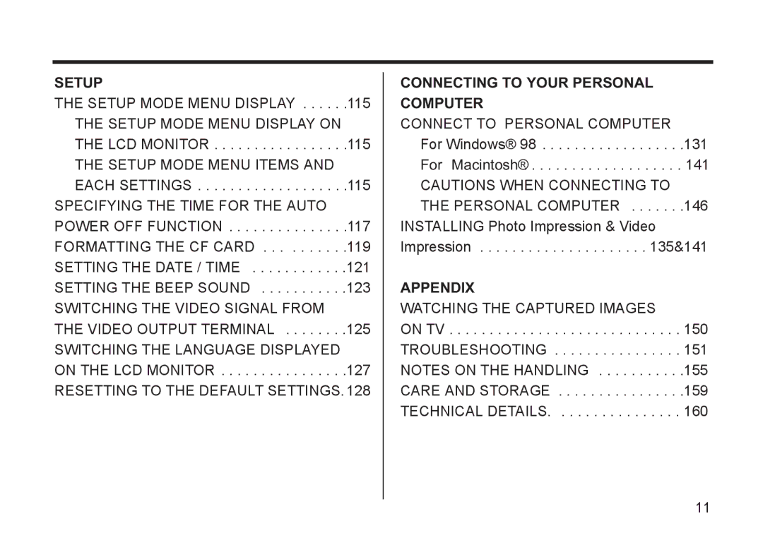 Argus Camera DC3810 manual Setup, Connecting to Your Personal Computer, Appendix 