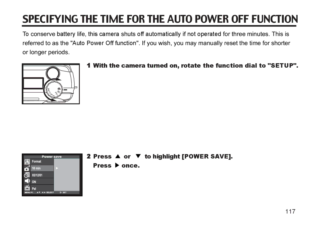 Argus Camera DC3810 manual Specifying the Time for the Auto Power OFF Function 