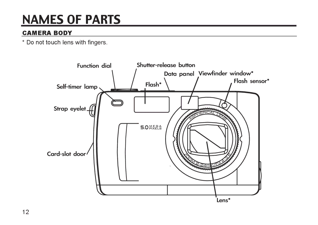 Argus Camera DC3810 manual Names of Parts, Camera Body 