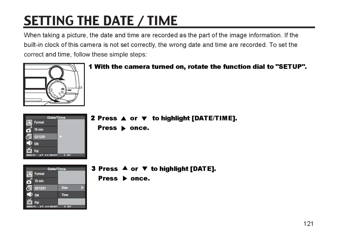 Argus Camera DC3810 manual Setting the Date / Time 