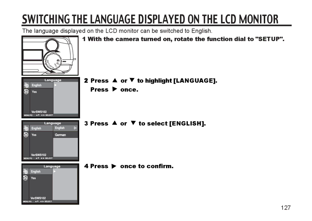 Argus Camera DC3810 manual Switching the Language Displayed on the LCD Monitor 