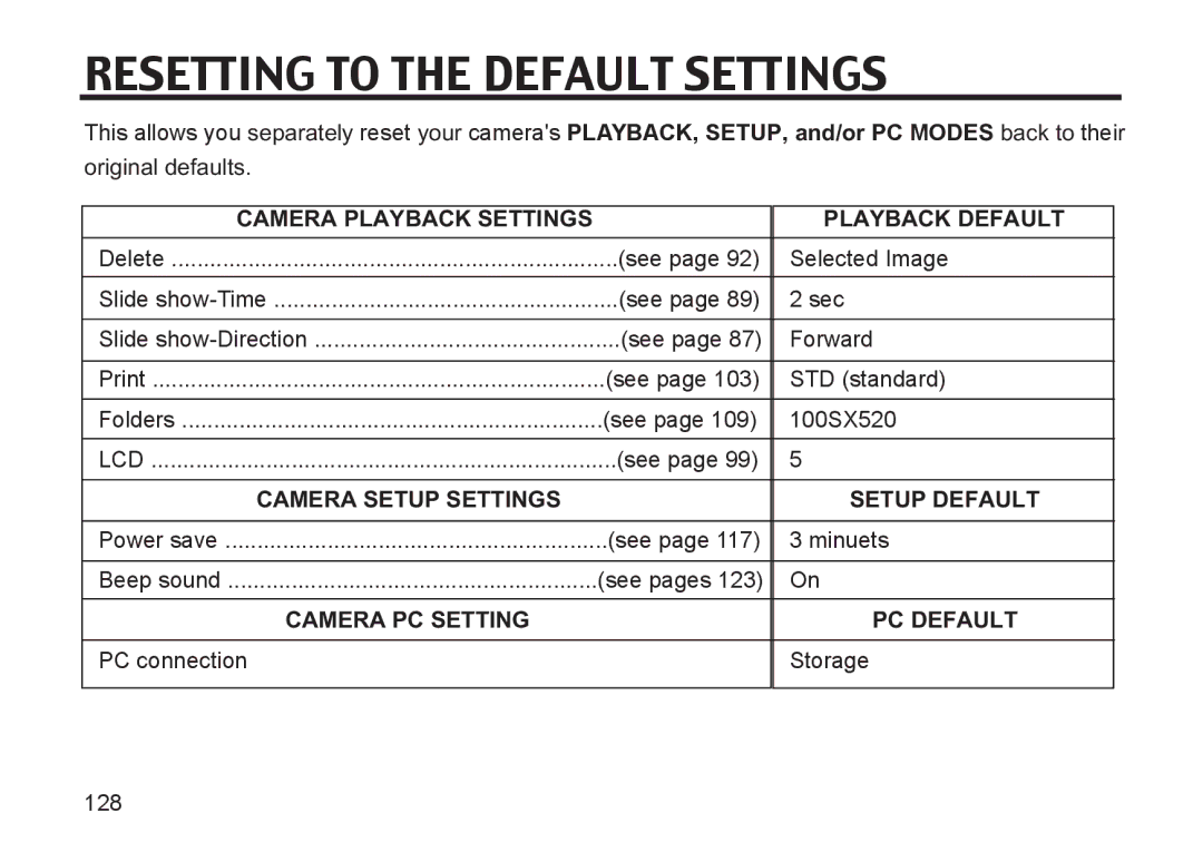 Argus Camera DC3810 manual Resetting to the Default Settings, Camera Playback Settings Playback Default 