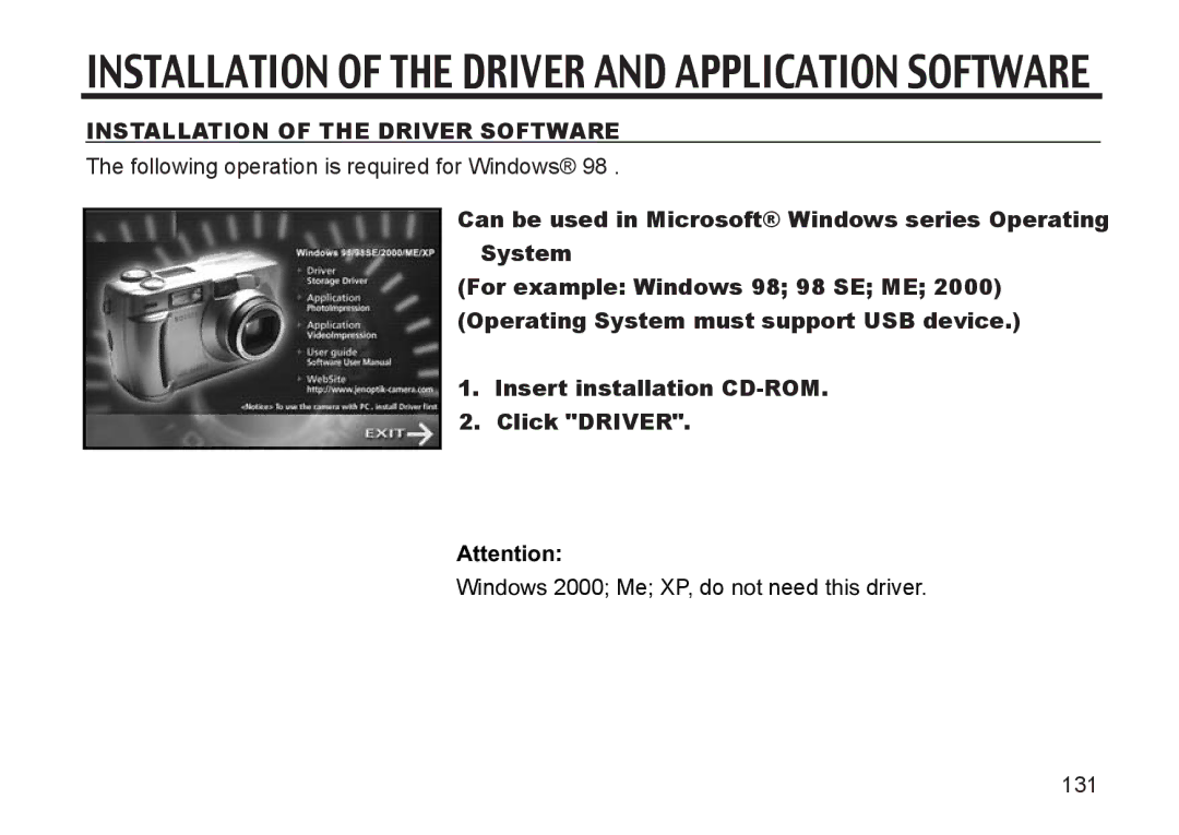 Argus Camera DC3810 manual Installation of the Driver Software, Can be used in Microsoft Windows series Operating System 