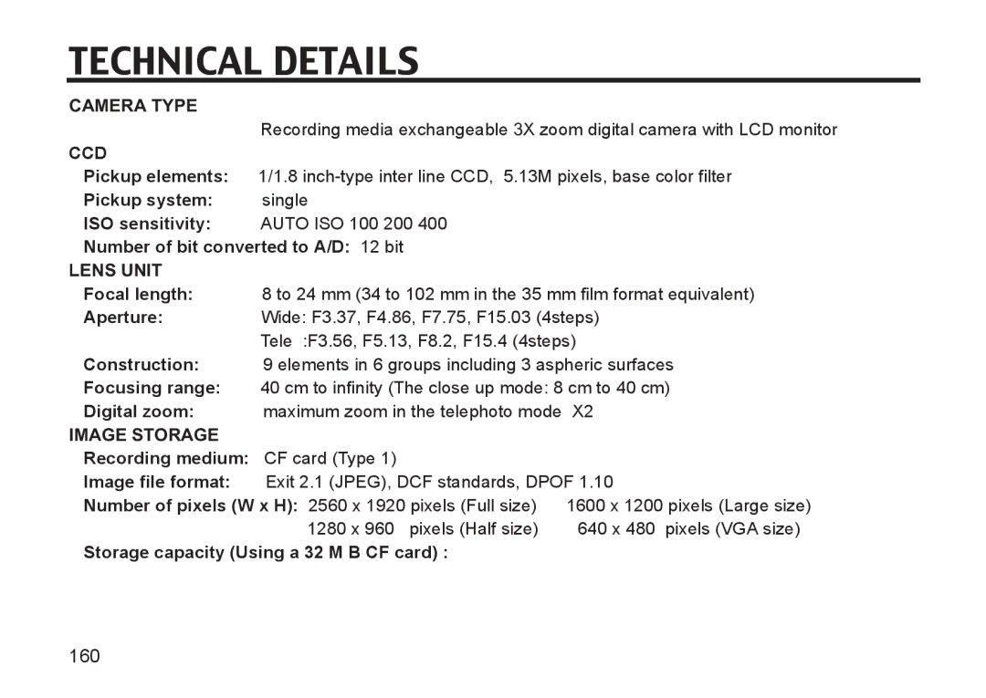 Argus Camera DC3810 manual Technical Details, Ccd 