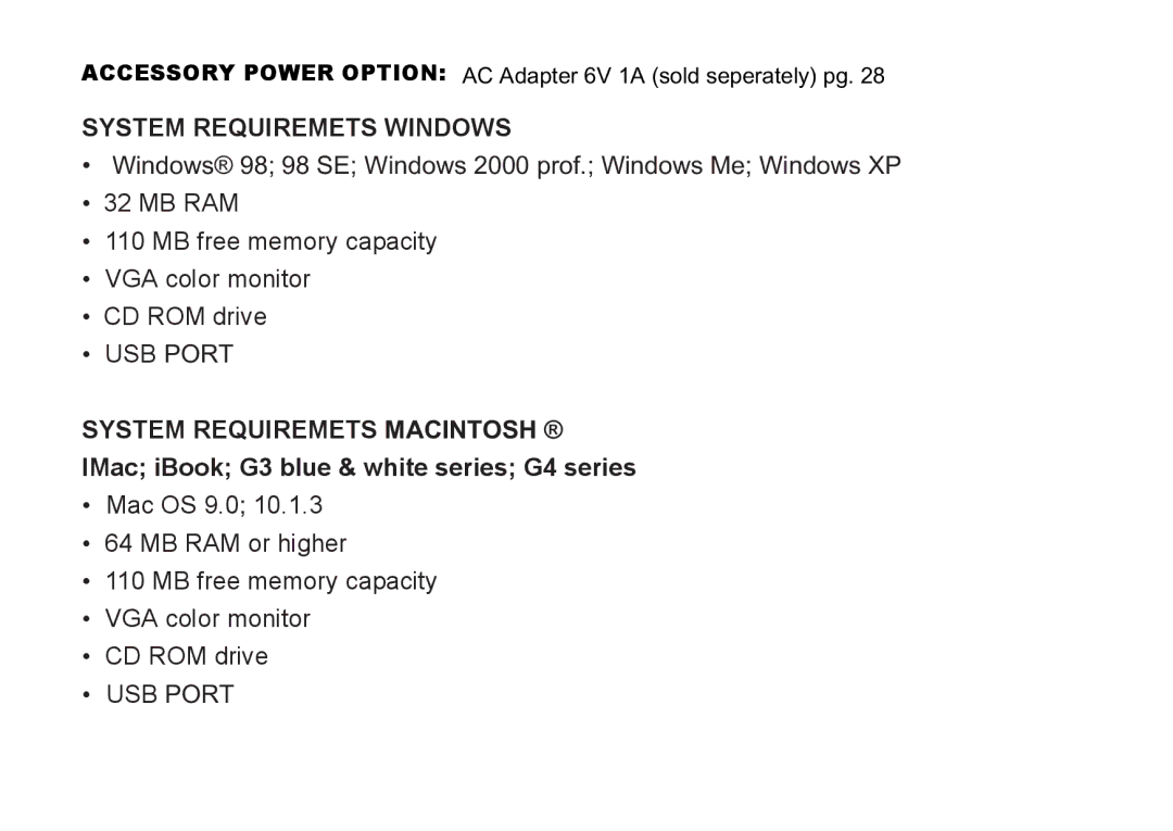 Argus Camera DC3810 manual System Requiremets Windows 